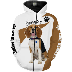 Love Beagle hunting dog custom name 3D Full printing Shirt, Hoodie, Zip up hoodie Personalized gifts for beagle lover FSD1687