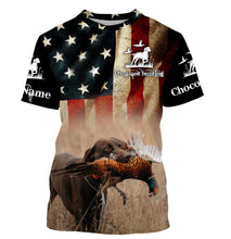 Load image into Gallery viewer, Pheasant Hunting with Chocolate Labrador American flag All over printed Shirts, Lab hunting shirt FSD3560