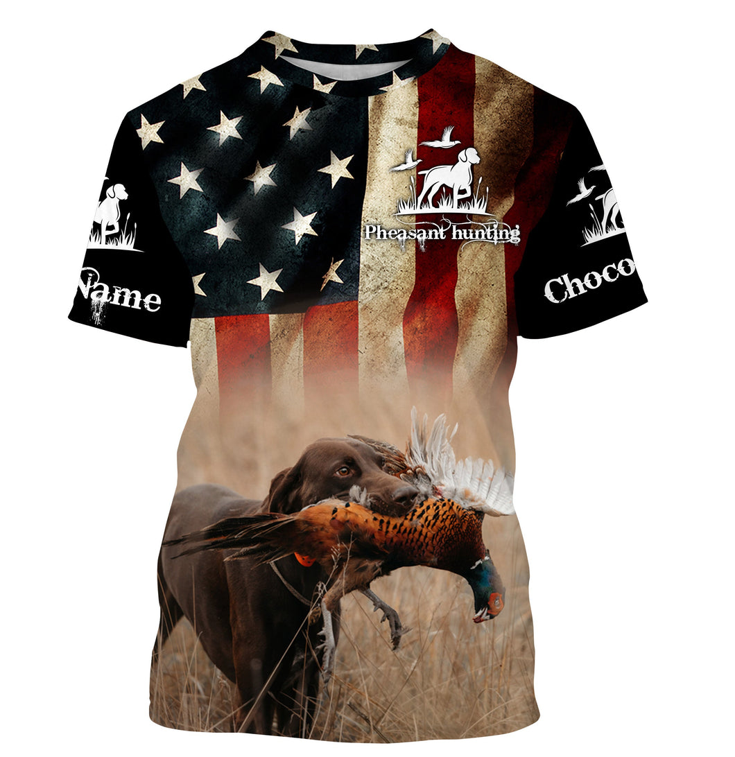 Pheasant Hunting with Chocolate Labrador American flag All over printed Shirts, Lab hunting shirt FSD3560