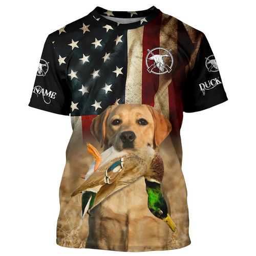 Personalized Labrador Retriever Duck Hunting Dogs American flag Shirts, yellow Labs Bird dog FSD3866