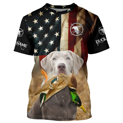 Personalized Silver Labrador Retriever Duck Hunting Dogs American flag Shirts, Hunting gifts FSD3867