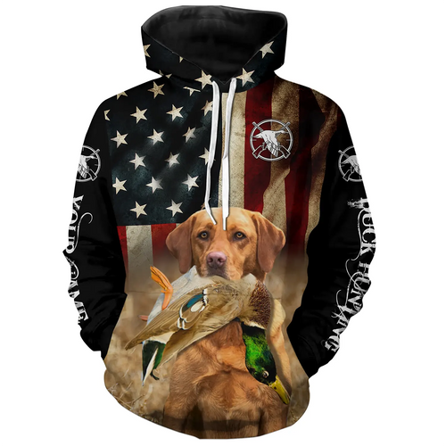 Personalized Fox red Labrador Retriever Duck Hunting Dogs American flag Shirts, Hunting gifts FSD3868