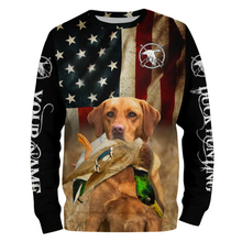 Load image into Gallery viewer, Personalized Fox red Labrador Retriever Duck Hunting Dogs American flag Shirts, Hunting gifts FSD3868