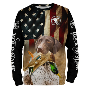 Personalized German Shorthaired Pointer Duck Hunting Dogs American flag Shirts, Hunting gifts FSD3869