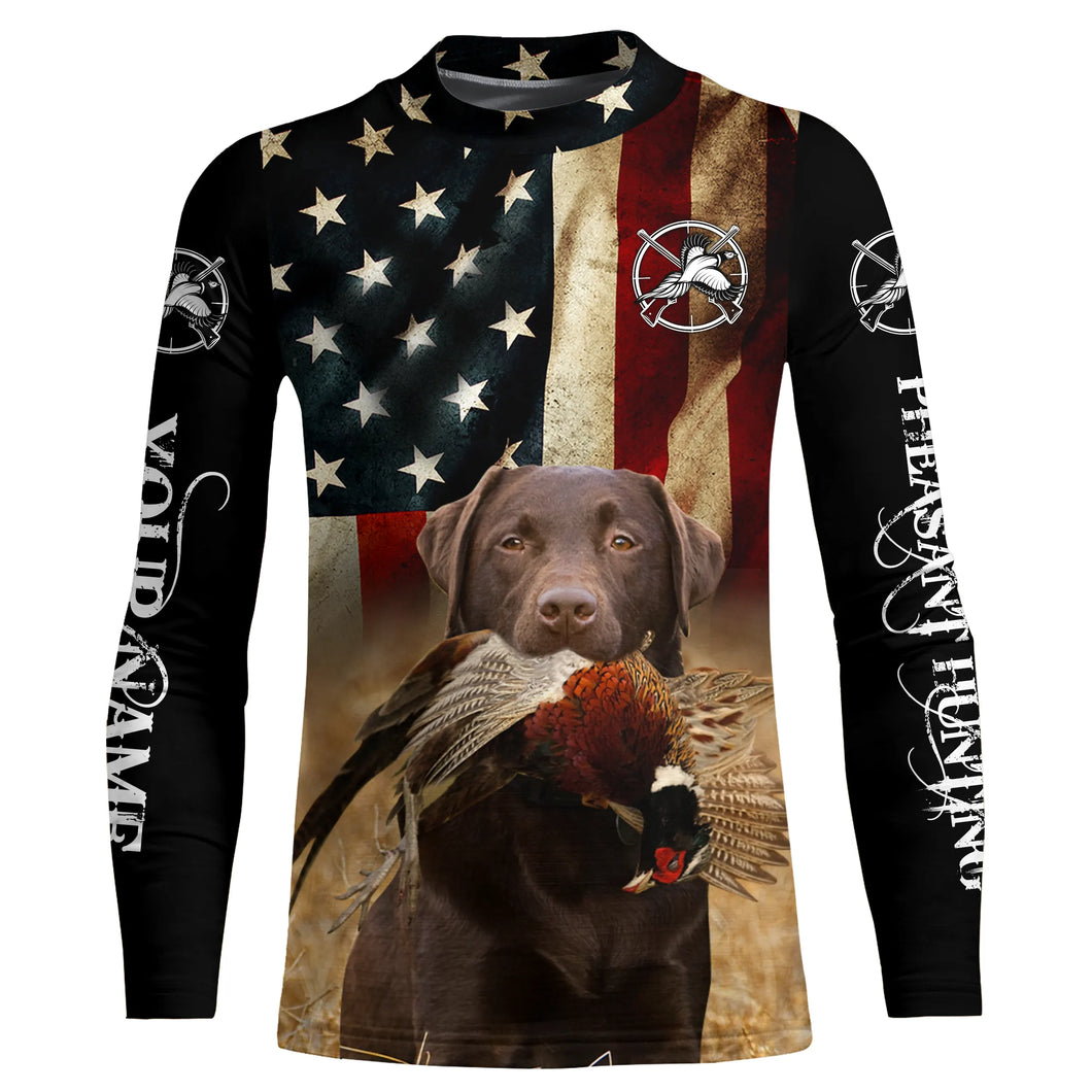 Best Pheasant hunting dogs chocolate Labrador Retriever American flag 3D All over printed Shirts FSD3872