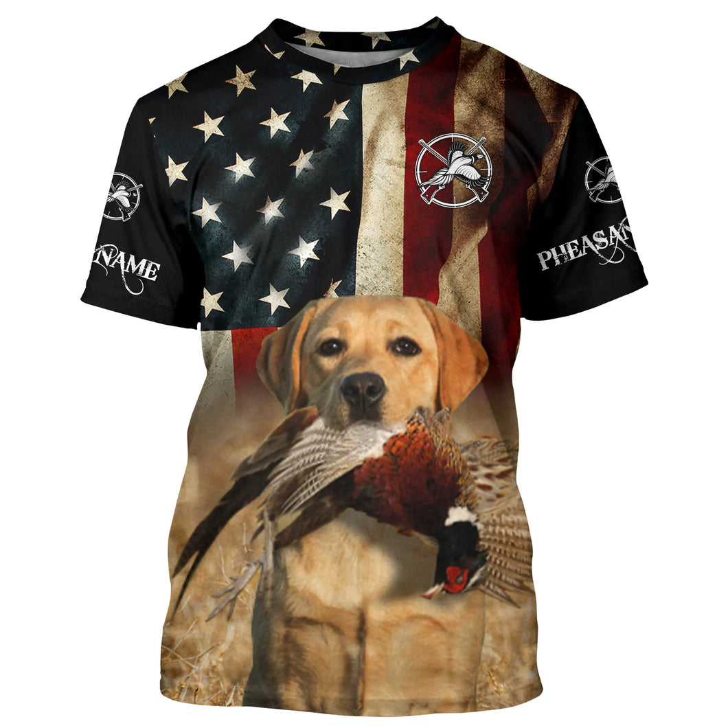 Good bird dogs yellow Labrador Retriever Pheasant Hunting American flag 3D all over printed Shirts FSD3873