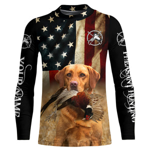 Bird dog Labs Fox red Labrador Retriever Pheasant Hunting American flag 3D all over print Shirts FSD3875