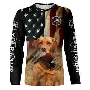 Bird dog Labs Fox red Labrador Retriever Pheasant Hunting American flag 3D all over print Shirts FSD3875