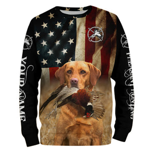 Bird dog Labs Fox red Labrador Retriever Pheasant Hunting American flag 3D all over print Shirts FSD3875