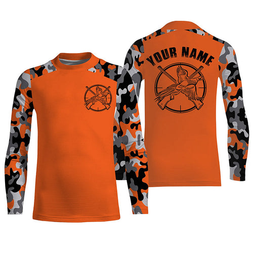 Custom Name Pheasant Hunting Camouflage Orange Performance hunting Shirt, Upland hunting clothing FSD3982