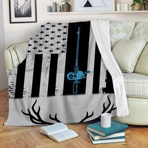 Fishing rod hunting rifle American flag Fleece blanket Hunting Fishing gift ideas - FSD1239