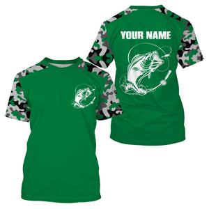 Custom Name Bass Fishing Camouflage Green Performance Fishing Shirt, Bass Fishing Jerseys FSD2868