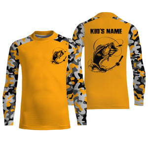 Custom Name Bass Fishing Camouflage Yellow Performance Fishing Shirt, Bass Fishing Jerseys FSD2869