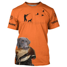 Load image into Gallery viewer, Chocolate Labs Pheasant Hunting custom name orange Shirts for Pheasant Hunters FSD3916