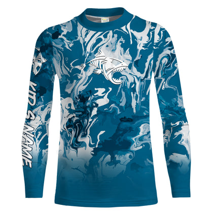 Fish Skeleton Sea waves Camo Long Sleeve Tshirt Performance Fishing Shirts with UV Protection - Personalized Fishing Gifts FSD2231