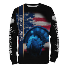 Load image into Gallery viewer, Turkey Hunting American flag Custom Name 3D All over print Shirts, USA 4th of July hunting gifts FSD3718