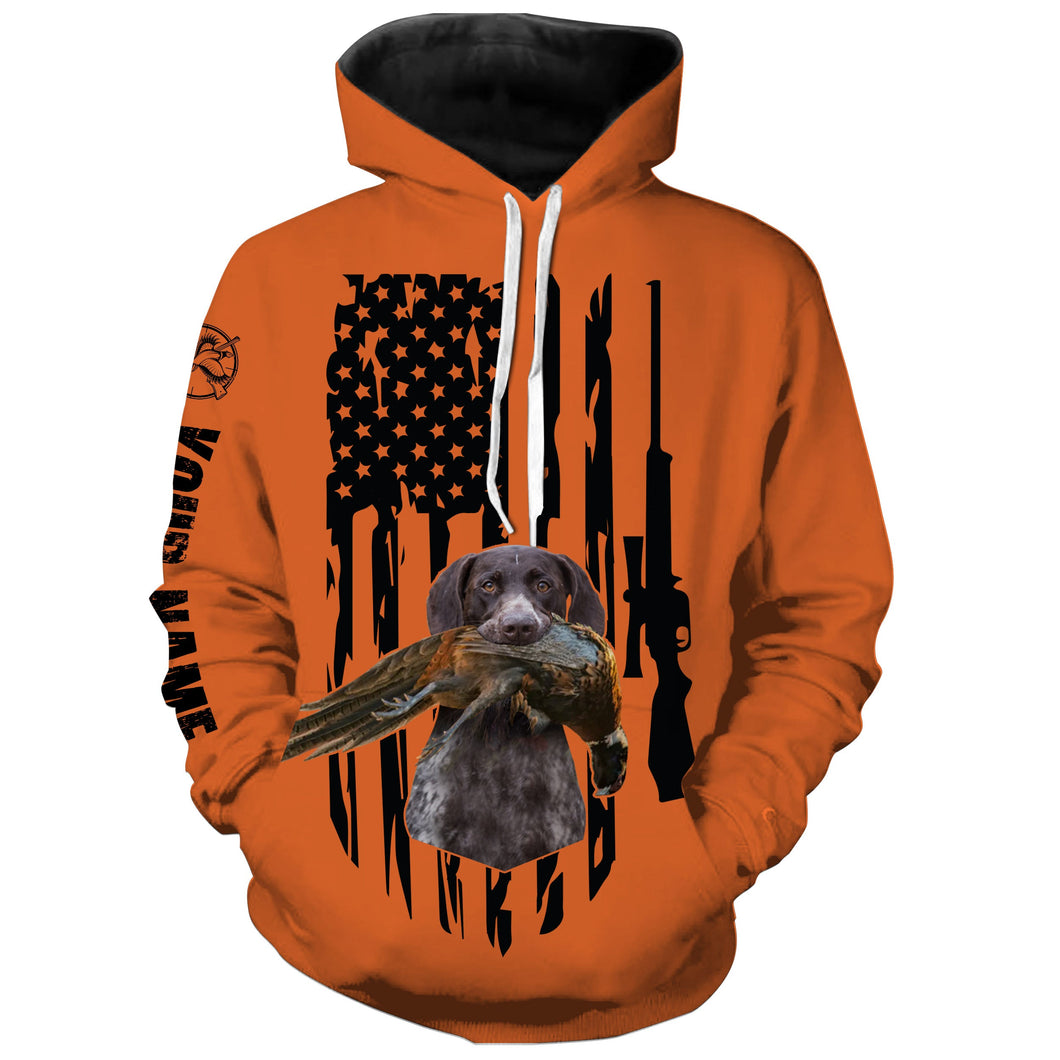 American Hunting flag Pheasant hunting with dog German Shorthaired Pointer Orange Custom Name Shirts FSD4043