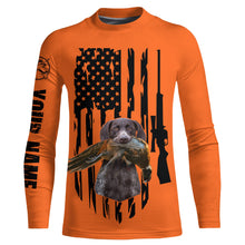 Load image into Gallery viewer, American Hunting flag Pheasant hunting with dog German Shorthaired Pointer Orange Custom Name Shirts FSD4043