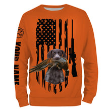 Load image into Gallery viewer, American Hunting flag Pheasant hunting with dog German Shorthaired Pointer Orange Custom Name Shirts FSD4043