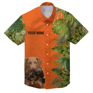 Custom Name Tropical Leaves Hawaiian Shirts With Many Hunting Dog Breeds to Choose, Personalized Gifts FSD4182