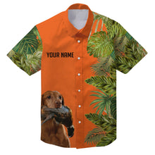 Load image into Gallery viewer, Custom Name Tropical Leaves Hawaiian Shirts With Many Hunting Dog Breeds to Choose, Personalized Gifts FSD4182