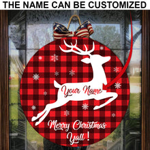 Load image into Gallery viewer, Merry Christmas Door Hanger Deer Running Customized Name Door Hanger, Wood Sign Christmas Home Decor FSD2495