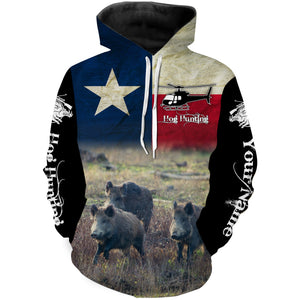 Helicopter Hog Hunting Texas Flag Custom Name 3D All over printed Shirts, Personalized Hunting Gifts FSD3067