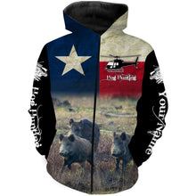 Load image into Gallery viewer, Helicopter Hog Hunting Texas Flag Custom Name 3D All over printed Shirts, Personalized Hunting Gifts FSD3067