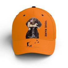 Load image into Gallery viewer, Bobwhite Quail Hunting Blaze Orange Custom name Hat for Men, Choose hunting dog breeds FSD4005