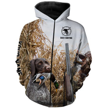 Load image into Gallery viewer, Duck hunting with Dog German wirehaired pointer Custom Name All over print Shirt, Duck hunting gifts FSD4009