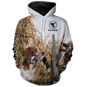 Waterfowl Duck hunting with Dog Brittany Custom Name All over print Shirt, Duck hunting gifts FSD4010