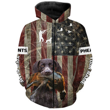 Load image into Gallery viewer, German Shorthaired Pointer dog Pheasant hunting Patriotic American flag custom Name all over print Shirts FSD4104