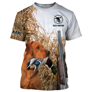 Duck hunting with Dog Fox Red Labs Custom Name All over print Shirts, Duck hunting gifts FSD4015