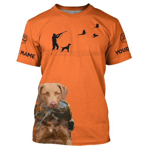 Chesapeake Bay Retriever Dog Pheasant Hunting Custom name Orange Shirts for Upland hunters FSD3954