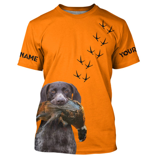 German Shorthaired Pointer Dog Pheasant Hunting Blaze Orange custom Name Hunting Hoodie, T-shirt FSD3968