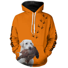 Load image into Gallery viewer, White Labs Dog Pheasant Hunting Blaze Orange custom Name Hunting Hoodie, T-shirt FSD3971