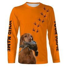 Load image into Gallery viewer, Vizsla Dog Pheasant Hunting Blaze Orange custom Name Hunting Hoodie, T-shirt FSD3975