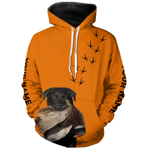 Black Labs dog Pheasant Hunting Blaze Orange custom Name Hunting Hoodie, T-shirt FSD3976