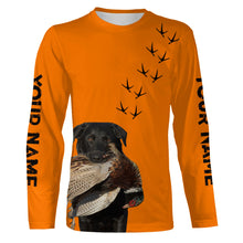 Load image into Gallery viewer, Black Labs dog Pheasant Hunting Blaze Orange custom Name Hunting Hoodie, T-shirt FSD3976