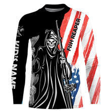 Load image into Gallery viewer, Fish Reaper American Flag Patriotic Custom Name UV Protection Shirt, Personalized Fishing Gifts - FSD2464