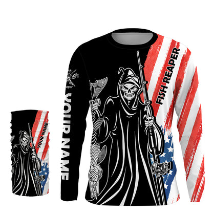 Fish Reaper American Flag Patriotic Custom Name UV Protection Shirt, Personalized Fishing Gifts - FSD2464