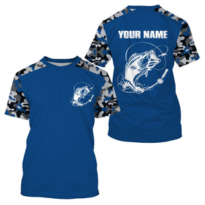 Custom Name Bass Fishing Camouflage Blue Performance Fishing Shirt, Bass Fishing Jerseys FSD2640