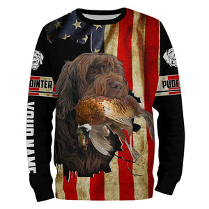 Pudelpointer Pheasant hunting Dogs American flag Custom Name Shirts, gifts for hunting dog owners FSD3798