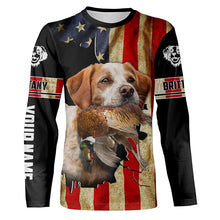 Load image into Gallery viewer, Brittany Bird dog Hunting Pheasant American flag Custom Name Shirts, gifts for hunting dog owners FSD3800