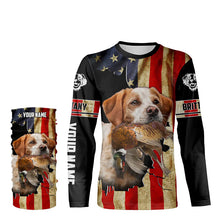 Load image into Gallery viewer, Brittany Bird dog Hunting Pheasant American flag Custom Name Shirts, gifts for hunting dog owners FSD3800