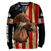 Load image into Gallery viewer, Vizsla Bird Dog Pheasant hunting American flag Custom Name Shirts, gifts for hunting dog owners FSD3801