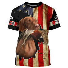 Load image into Gallery viewer, Vizsla Bird Dog Pheasant hunting American flag Custom Name Shirts, gifts for hunting dog owners FSD3801