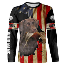 Load image into Gallery viewer, Bird Dog Labs Chocolate Labrador Pheasant hunting American flag Custom Name Shirts, Hoodie FSD3803