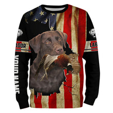 Load image into Gallery viewer, Bird Dog Labs Chocolate Labrador Pheasant hunting American flag Custom Name Shirts, Hoodie FSD3803