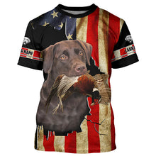 Load image into Gallery viewer, Bird Dog Labs Chocolate Labrador Pheasant hunting American flag Custom Name Shirts, Hoodie FSD3803